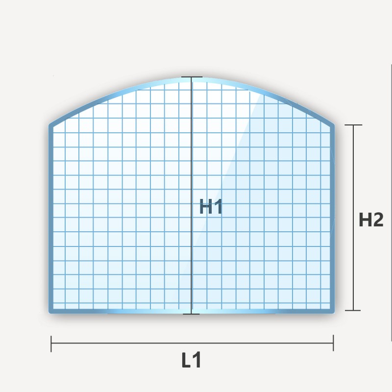 Verre armé en arche haut rectangle cintré avec un coté arrondi Verre armé en arche haut rectangle cintré avec un coté arrondi