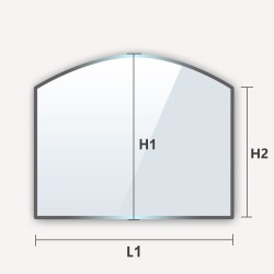 Verre trempé en arche haut rectangle cintré avec un cote arrondi