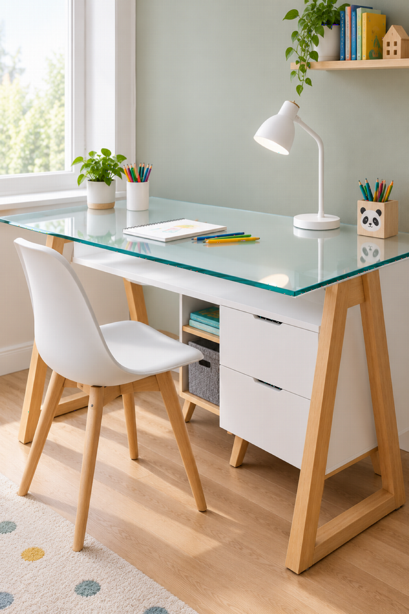 Aménager un bureau d'enfant : l'atout du plateau en verre trempé