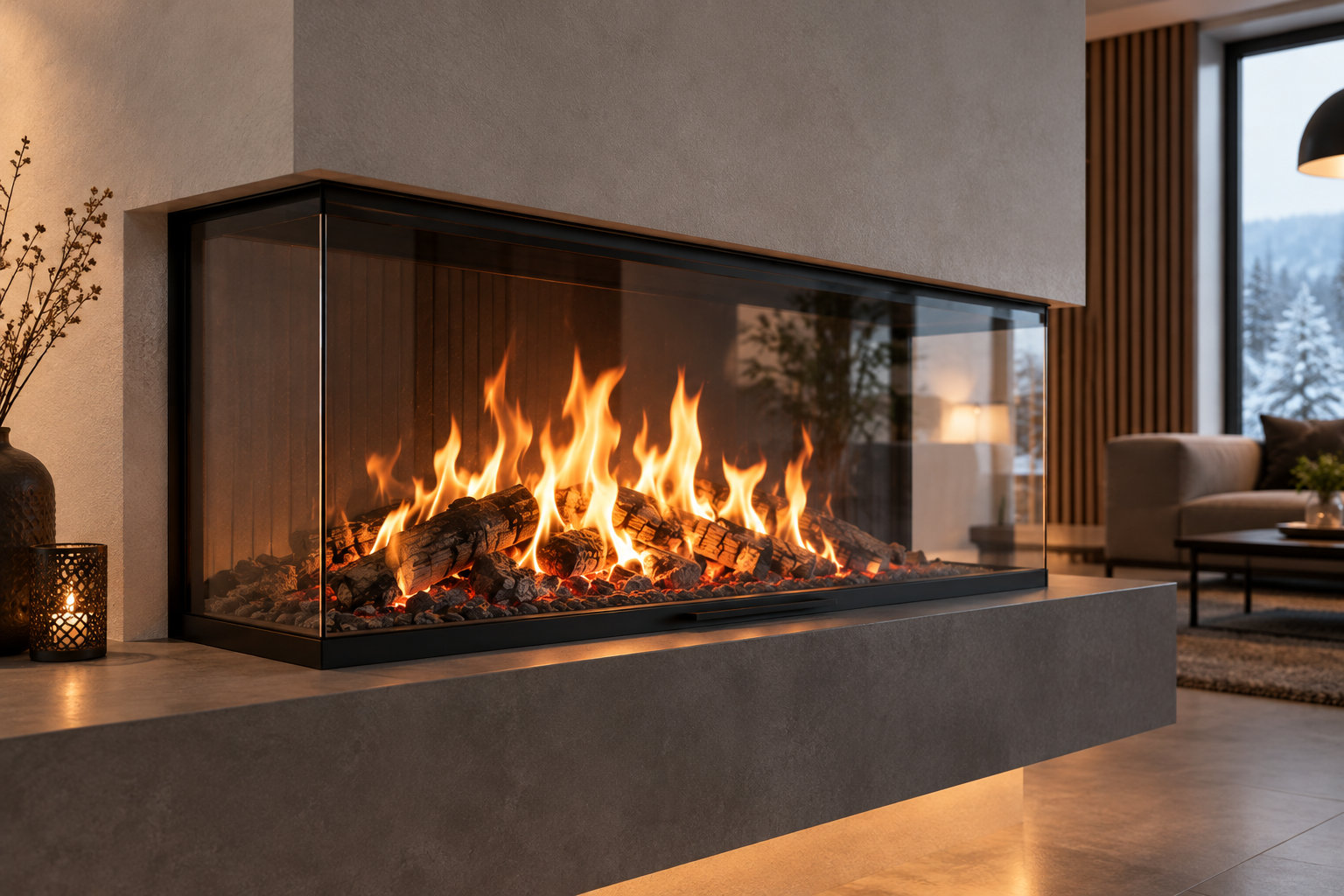 Cheminée contemporaine aux flammes chaleureuses