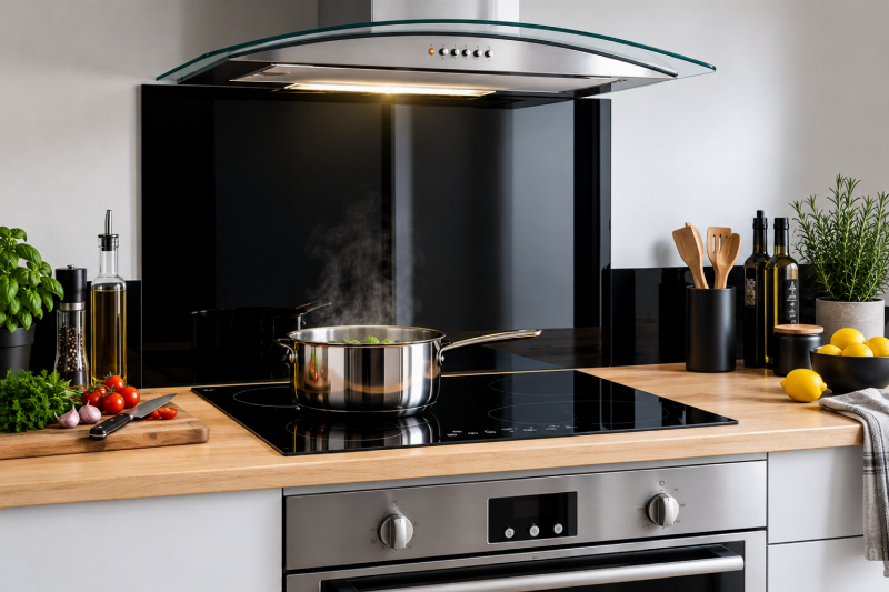 Crédence en verre noir : le secret d'une cuisine moderne et chic